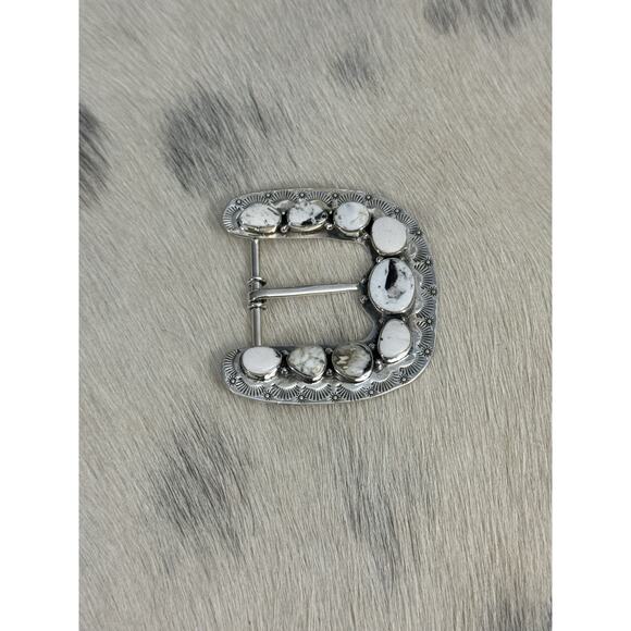 Native American Sterling Silver White Buffalo Belt Buckle Statement Hand Stamped main image 5